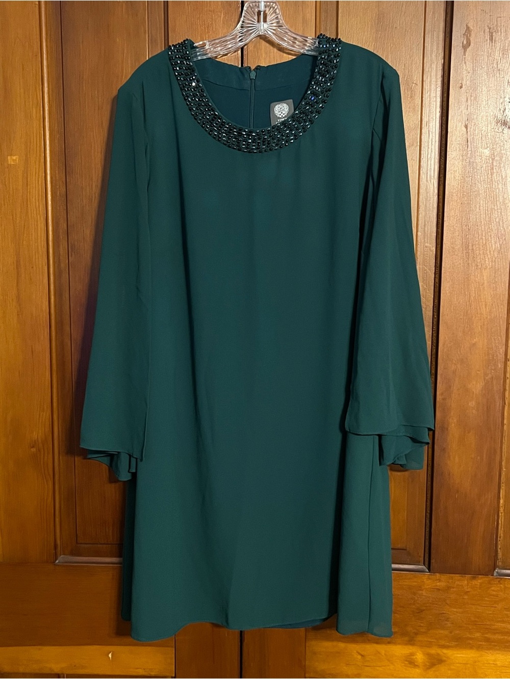 Vince Camuto Green Sheath Dress Beaded Collar Fully Lined Size 18 Elegant Bridal